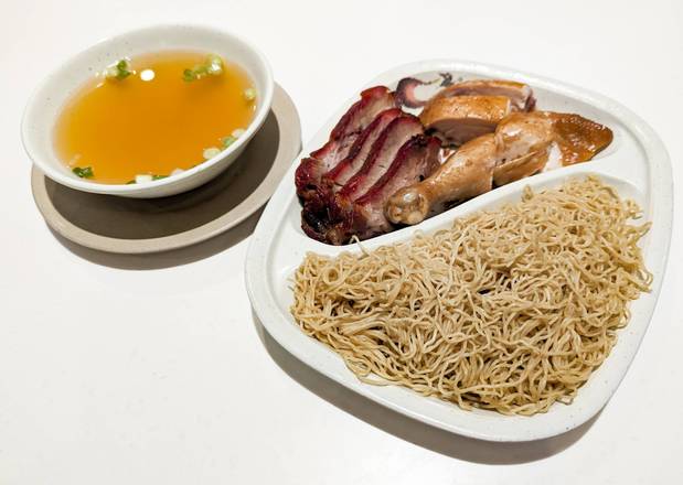 115. Soy Chicken and BBQ Pork with Noodle 叉燒油雞撈麵